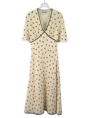miu miu beige dress Miu Miu Panama Cotton Maxi Dress, Woman, Limestone, Size 42